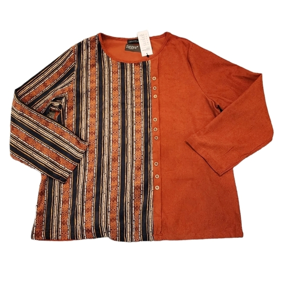 NWT ZANZEA lightweight corduroy Long Sleeve Stripe Vintage Ethnic Blouse. - Picture 5 of 16